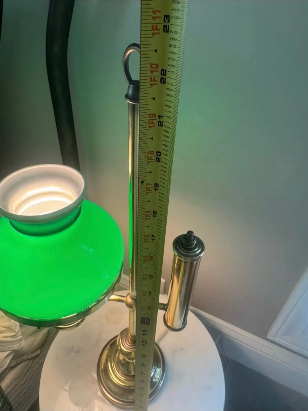 Vintage Brass Table Lamp with Green Glass Shade